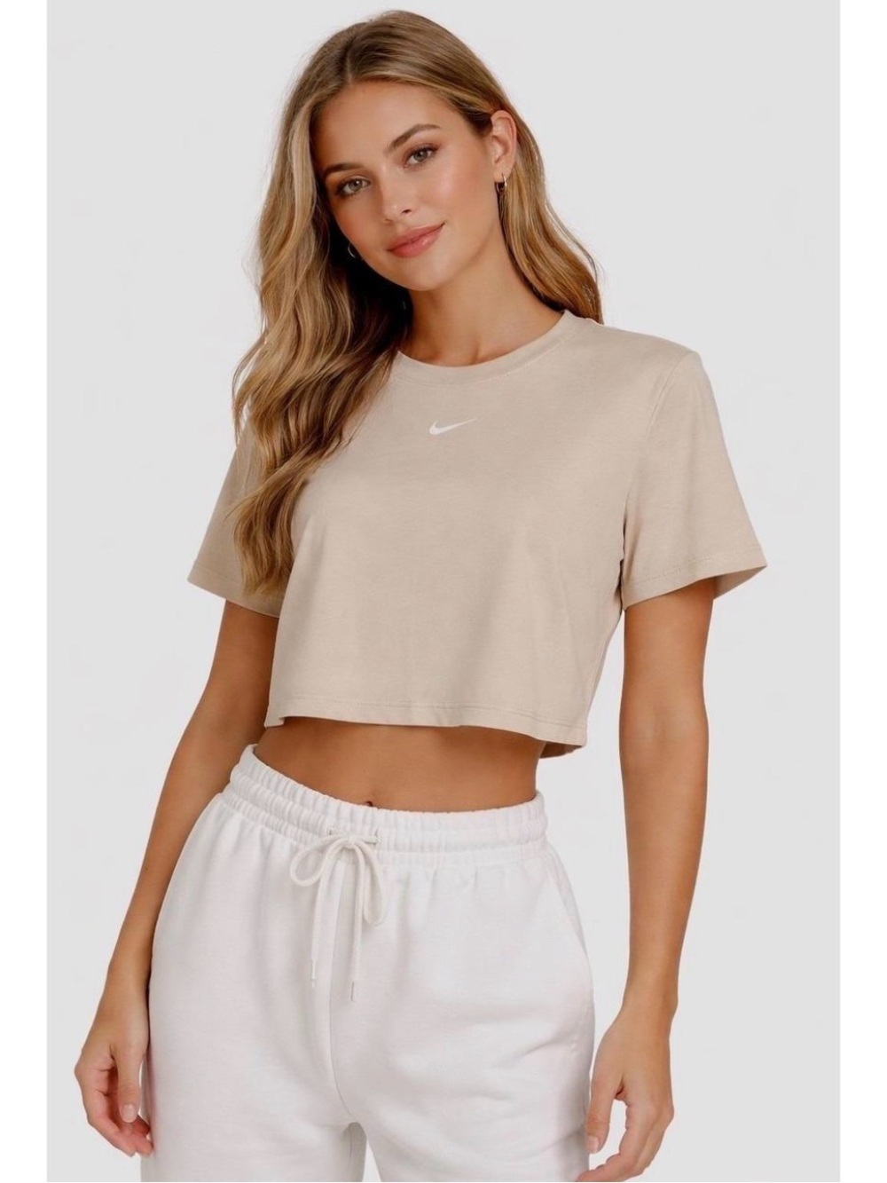 Nike Beige Cropped Swoosh Tan Boxy Tee Streetwear